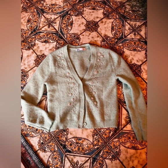 Zara cardigan sweater size medium alpaca wool mix pearl knit - Picture 3 of 14